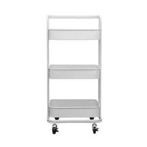 35 in. 3-Tier Metal Foldable Rolling Utility Cart in White