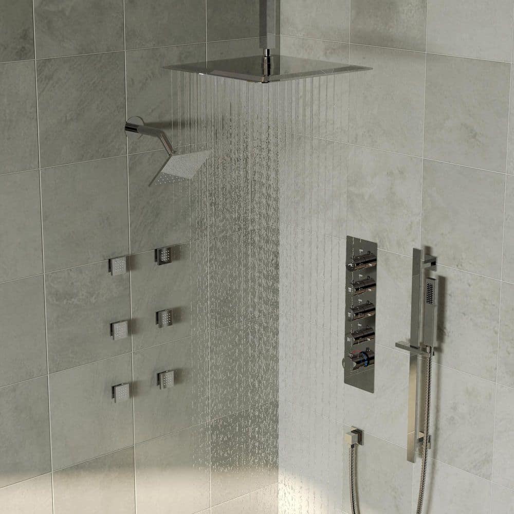 Chrome Dual Rainfall Shower System with Body Jets and Handheld