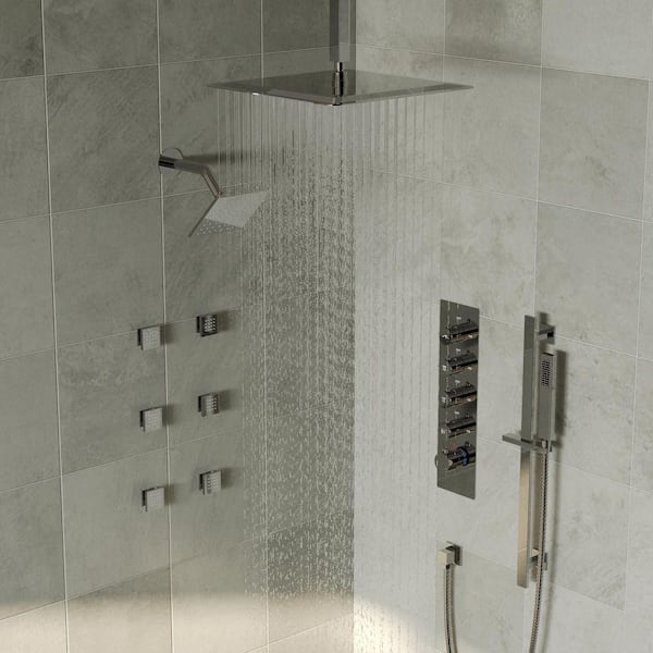 Quintuple Handle 13-Spray Patterns 16 and 6 in. Shower Faucet 2.5 GPM and Handheld with Anti-Scald Valve in Chrome