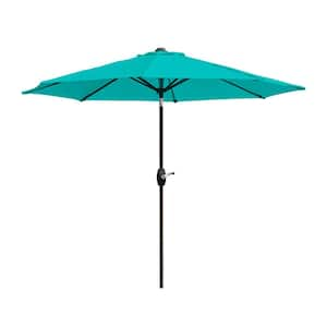 Sunshadow 9 ft. Market Tilt and Crank Table Patio Umbrella with Round Resin Base in Turquoise