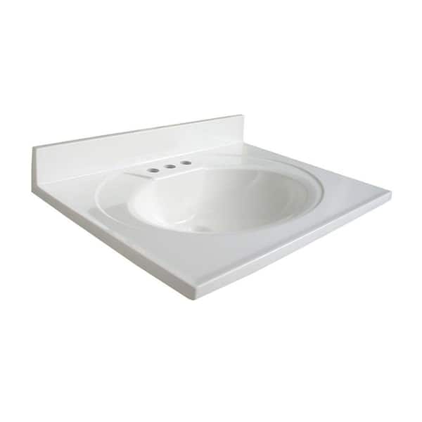 Cultured Marble Vanity Top In White, 25 Bathroom Vanity Top With Sink