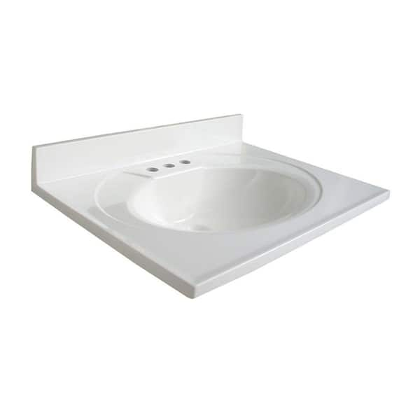 Glacier Bay 25 in. W x 19 in. D Cultured Marble White Round Single Sink Vanity Top in White