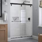Everly 58-1/2 in. x 71-1/2 in. Frameless Mod Soft-Close Sliding Shower Door in Black with 1/4 in. (6 mm) Clear Glass
