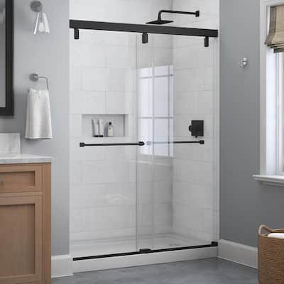 Everly 60 in. x 71-1/2 in. Frameless Mod Soft-Close Sliding Shower Door in Matte Black with 1/4 in. (6 mm) Clear Glass