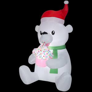 3 ft. W x 4 ft. D x 6 ft. H Animated Inflatable Polar Bear with Cupcake