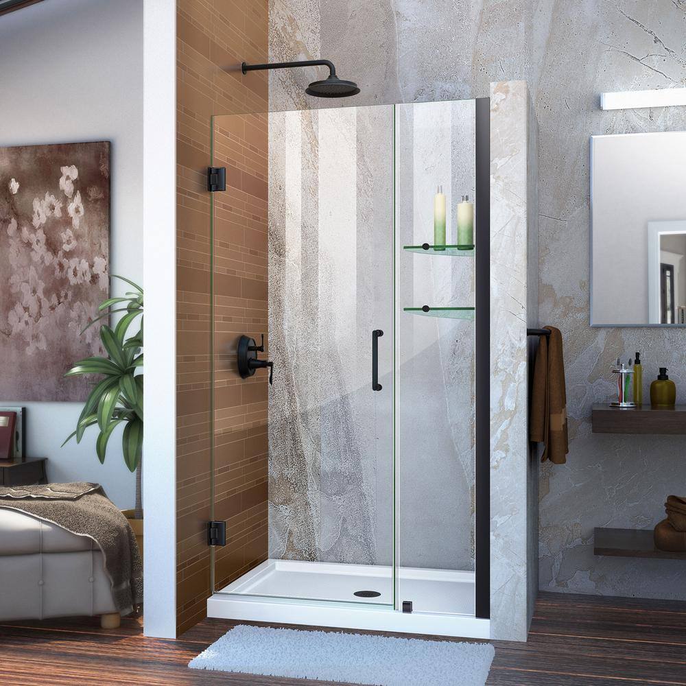 Matte Black Frameless Hinged Shower Door with ClearMax Glass