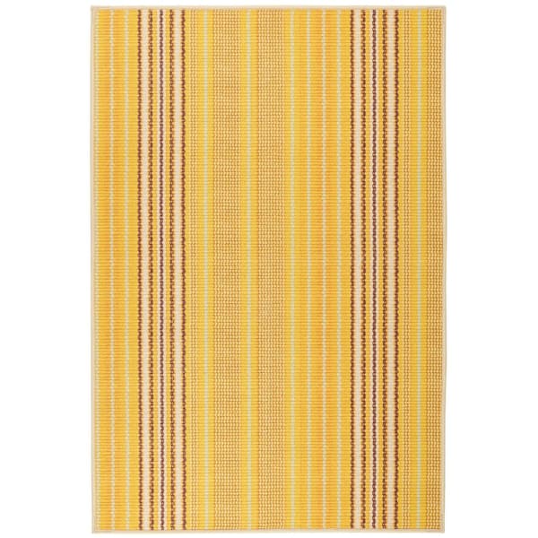 DASH & ALBERT Sunflower Ticking Machine Washable Yellow 2.6 ft. x 8 ft. Indoor Area Rug