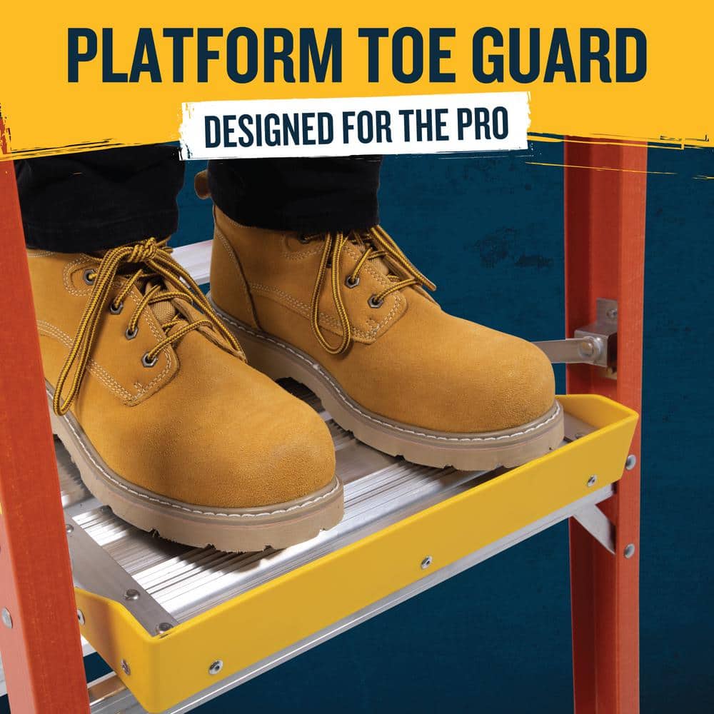10ft Orange Fiberglass Podium Ladder with Guardrail