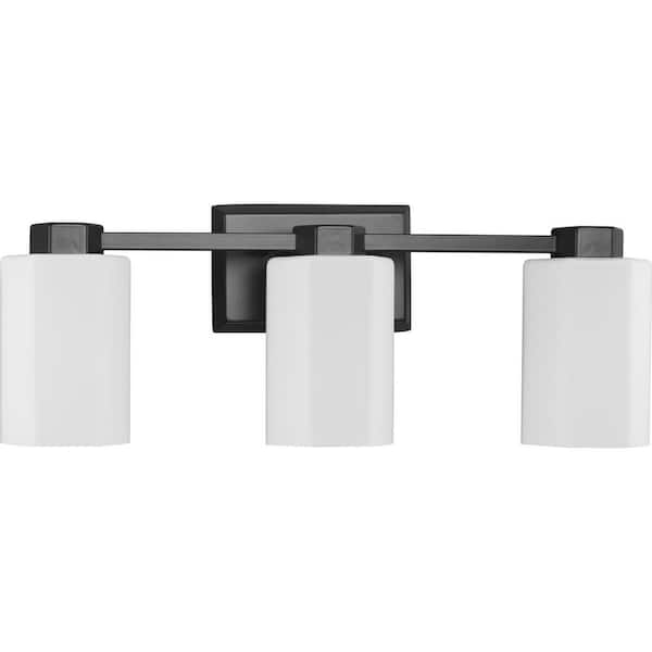 Progress Lighting Estrada 22.37 in. 3-Light Matte Black Vanity Light with Opal Glass Shade