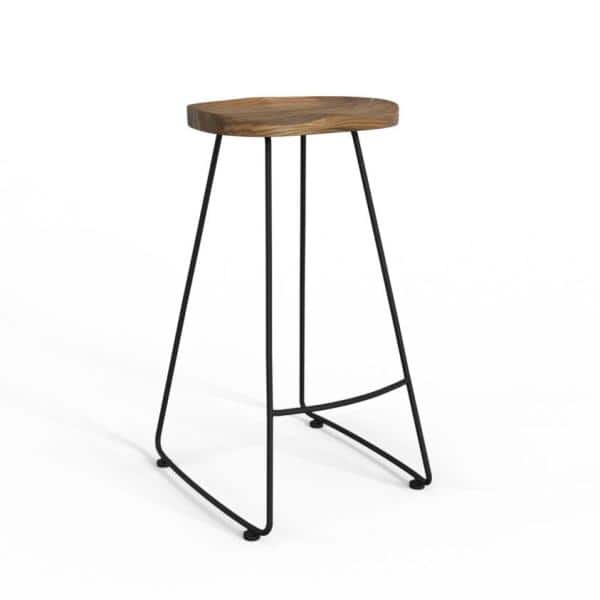 Rustic Black Elm Wood 30" Saddle Bar Stool, Set of 2