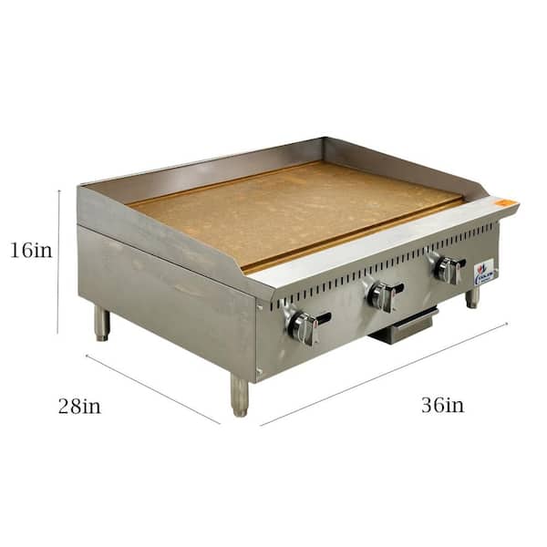 NSF 36 in. Commercial Gas Griddle 3-Burner with 90,000 BTU in Stainless-Steel
