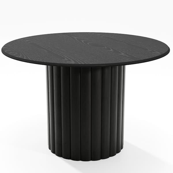 Round Black Wood 46 in. Column Base Dining Table Seats 4