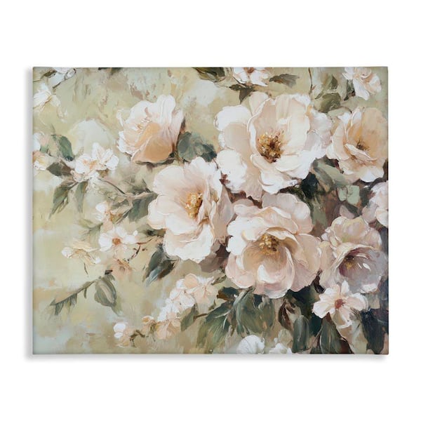 Cream Dynamic Florals by Petal Prints Design Unframed Nature Graphic Art Print 36 in. x 48 in.