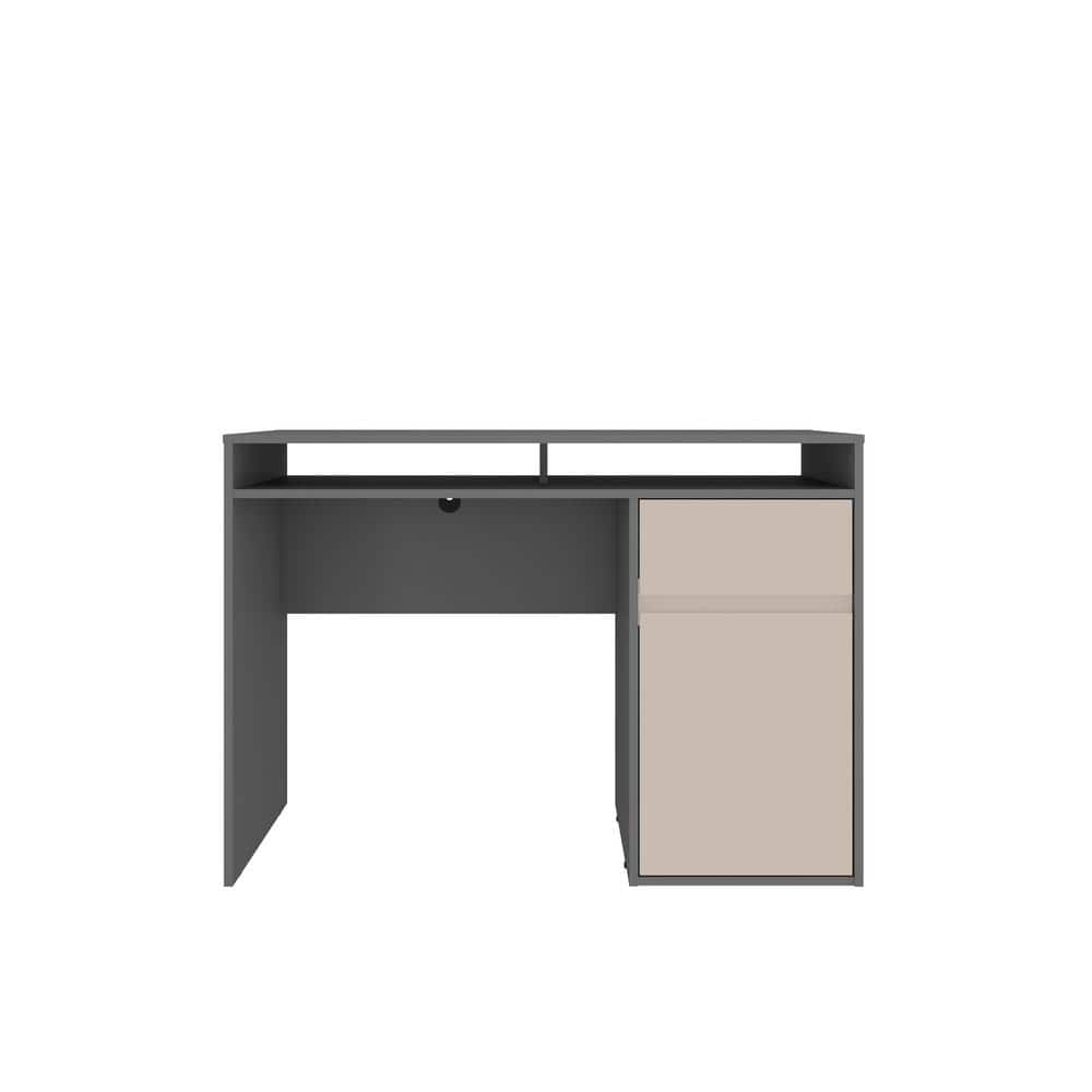 Gray Corner Wood Desk with Drawer and Shelves