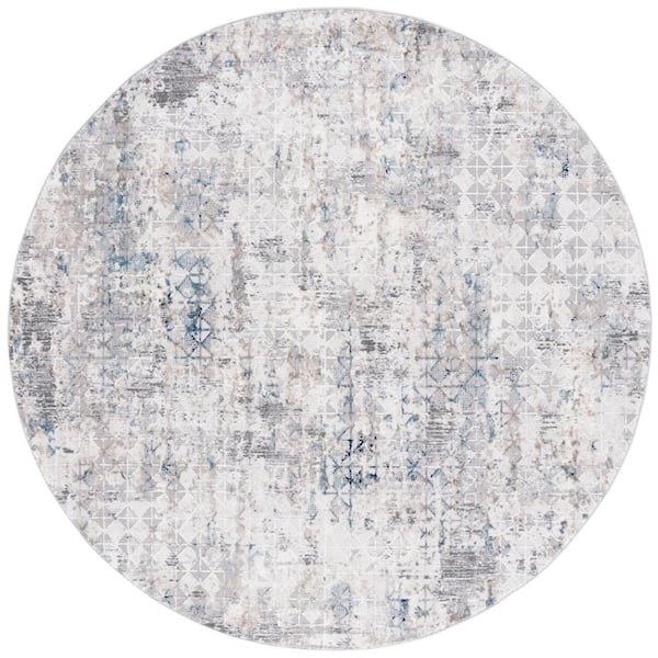SAFAVIEH Vogue 7 ft. x 7 ft. Blue/Gray Distressed Tile Round Area Rug ...