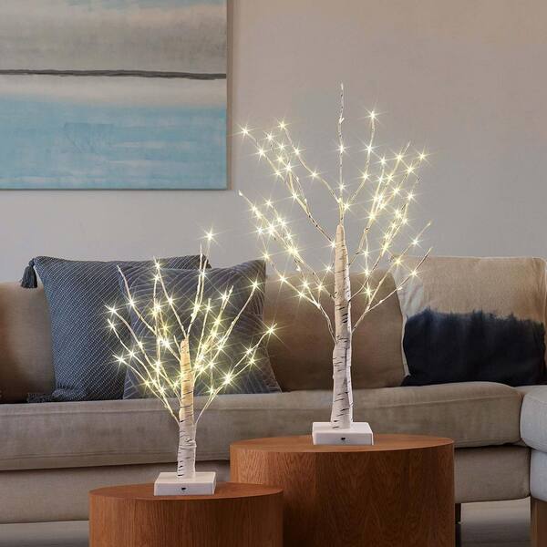 Lightshare 18 in. + 24 in. Birch Tree Bonsai with 147 Mini LED