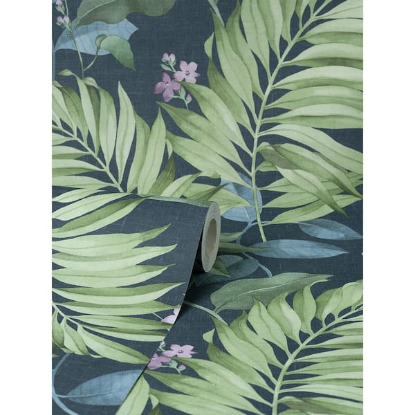 Tropic Like It's Hot Wallpaper in Indigo Blue and Tropical Green