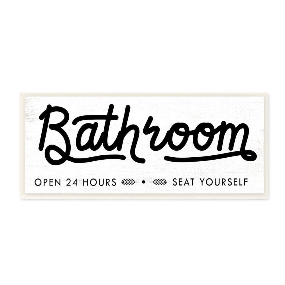 Stupell Industries Seat Yourself Bathroom Sign Minimal Black White Wall Plaque by Daphne Polselli