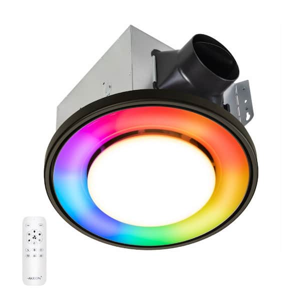 RGB4 Decorative Black 110 CFM 1.5 Sone Ceiling Bathroom Exhaust Fan with Dimmable and RGB Light, Remote, Round