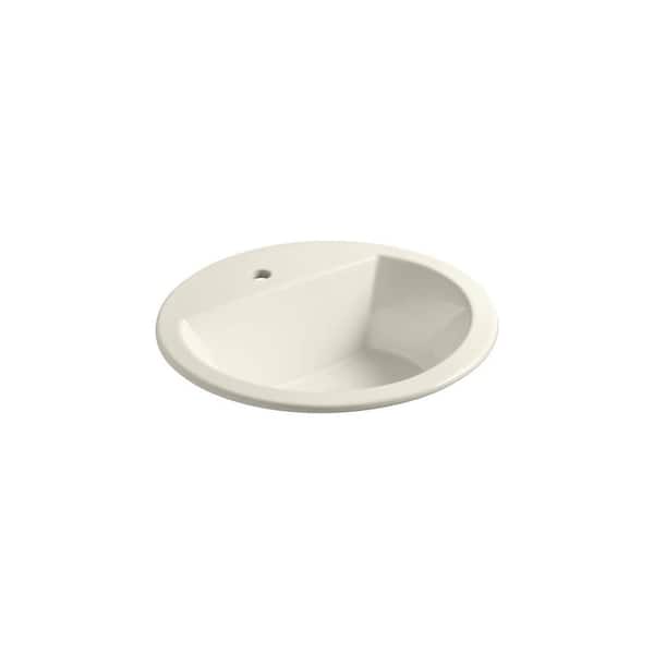 KOHLER Bryant 19 in. Round Drop-In Vitreous China Bathroom Sink in Biscuit with Overflow Drain