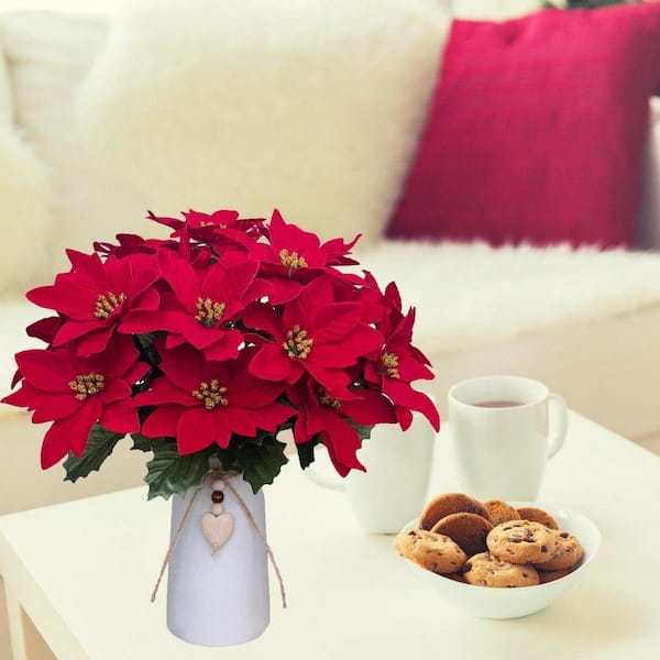 12 in. Red Indoor Artificial Poinsettia Christmas Flower
