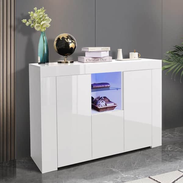 GODEER White High Gloss Buffet-Storage Cabinet Display Cabinet with ...