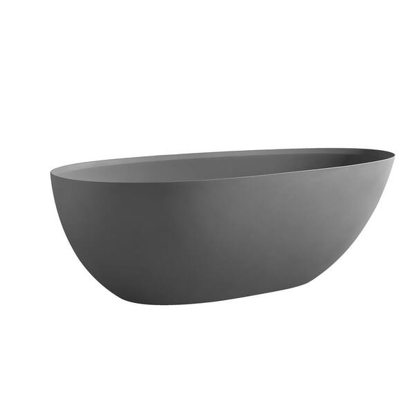JimsMaison 67 in. x 33.5 in. Stone Resin Freestanding Flatbottom Soaking Bathtub with Reversible Drain in Gray