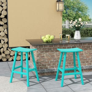 Franklin Turquoise 29 in. Plastic Outdoor Bar Stool (Set of 2)