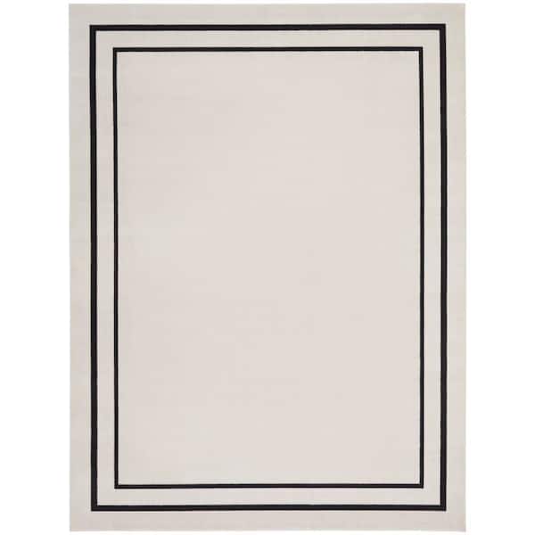 Essentials Ivory/Black 9 ft. x 12 ft. Solid Contemporary Indoor/Outdoor Area Rug