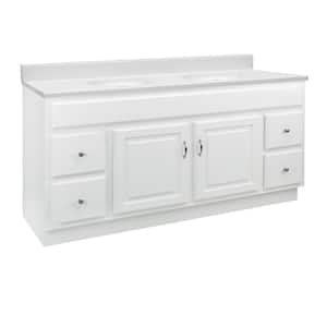 Concord Vanity in White with Solid White Cultured Marble Top, Fully Assembled, 61 in. W