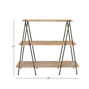 51 in. Brown Wood Industrial 3 Shelf Shelving Unit