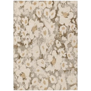 Khaki 9 ft. x 12 ft. Woven Floral Rectangle Indoor/Outdoor Area Rug