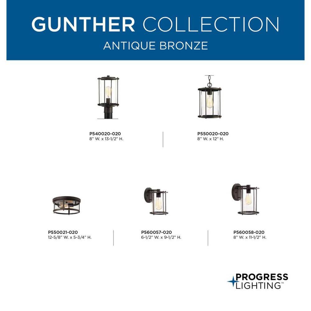 Gunther Antique Bronze Outdoor Post Lantern with Clear Glass