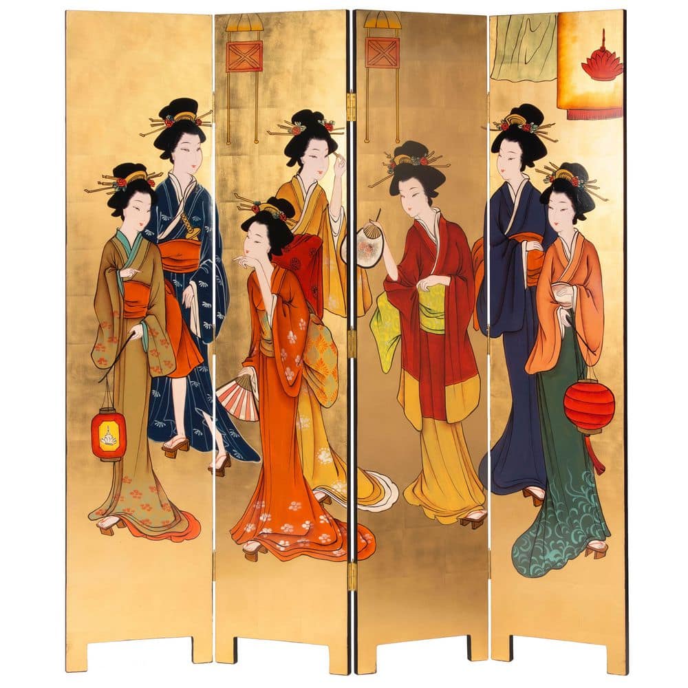 6 ft. Gold 4-Panel Geisha Room Divider