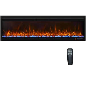 60 in. Wall-Mount & Recessed Electric Fireplace Insert in Black, Multicolor Flames and Lifelike Logs& Crystals, 5100 BTU