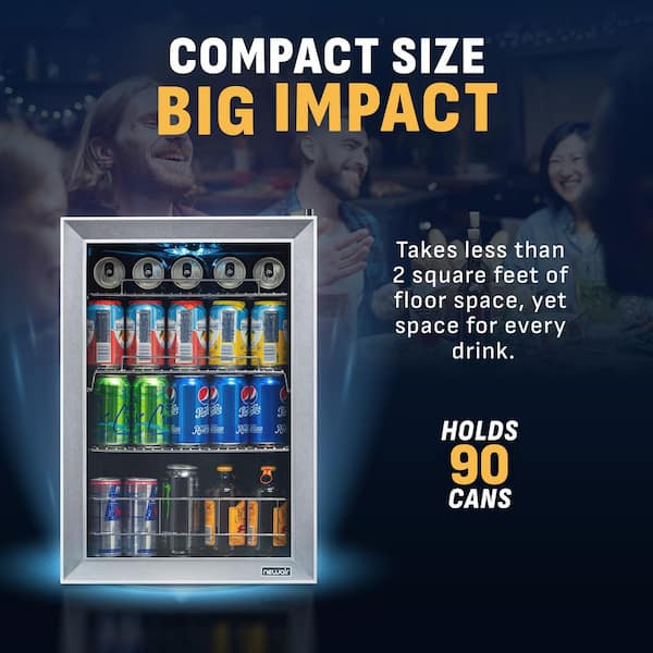 17 in. 90 (12 oz.) Can Freestanding Beverage Cooler Fridge with Adjustable Shelves, Stainless Steel