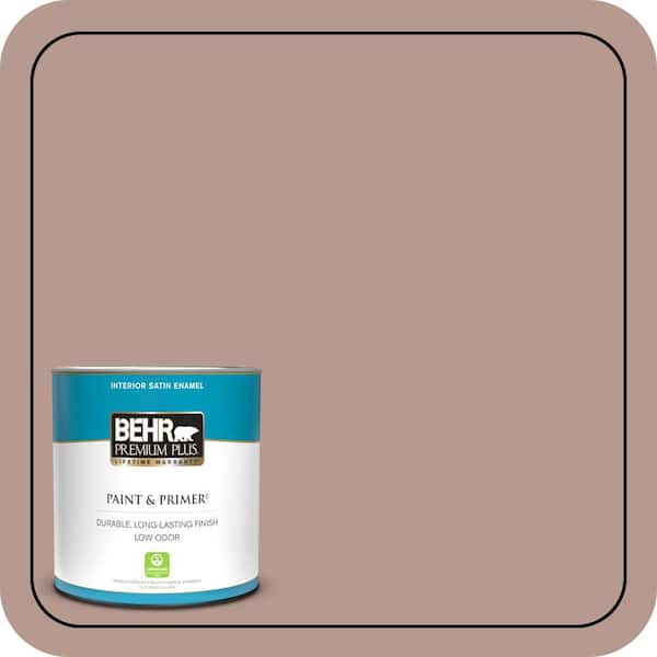 BEHR PREMIUM PLUS 1 qt. #MQ1-55 Lite Cocoa Satin Enamel Low Odor Interior Paint & Primer