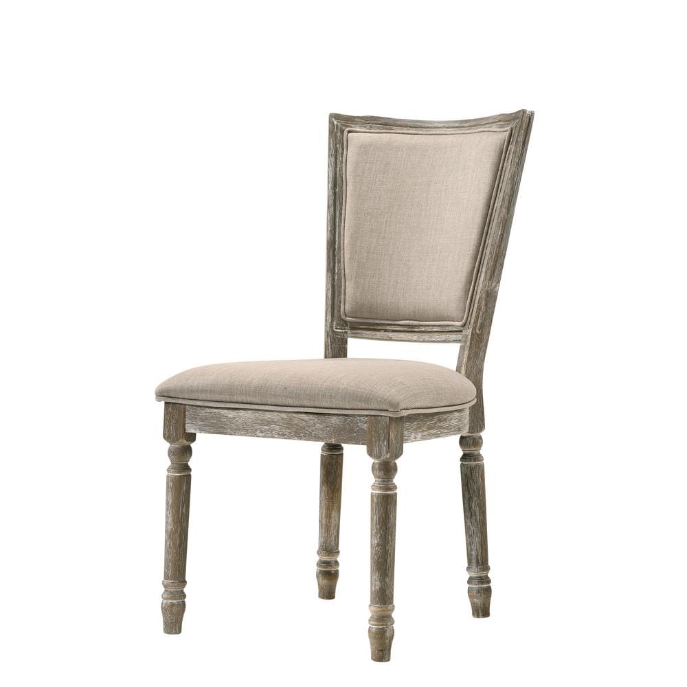 Reclaimed Gray Upholstered High Back Side Chair with Wood Frame