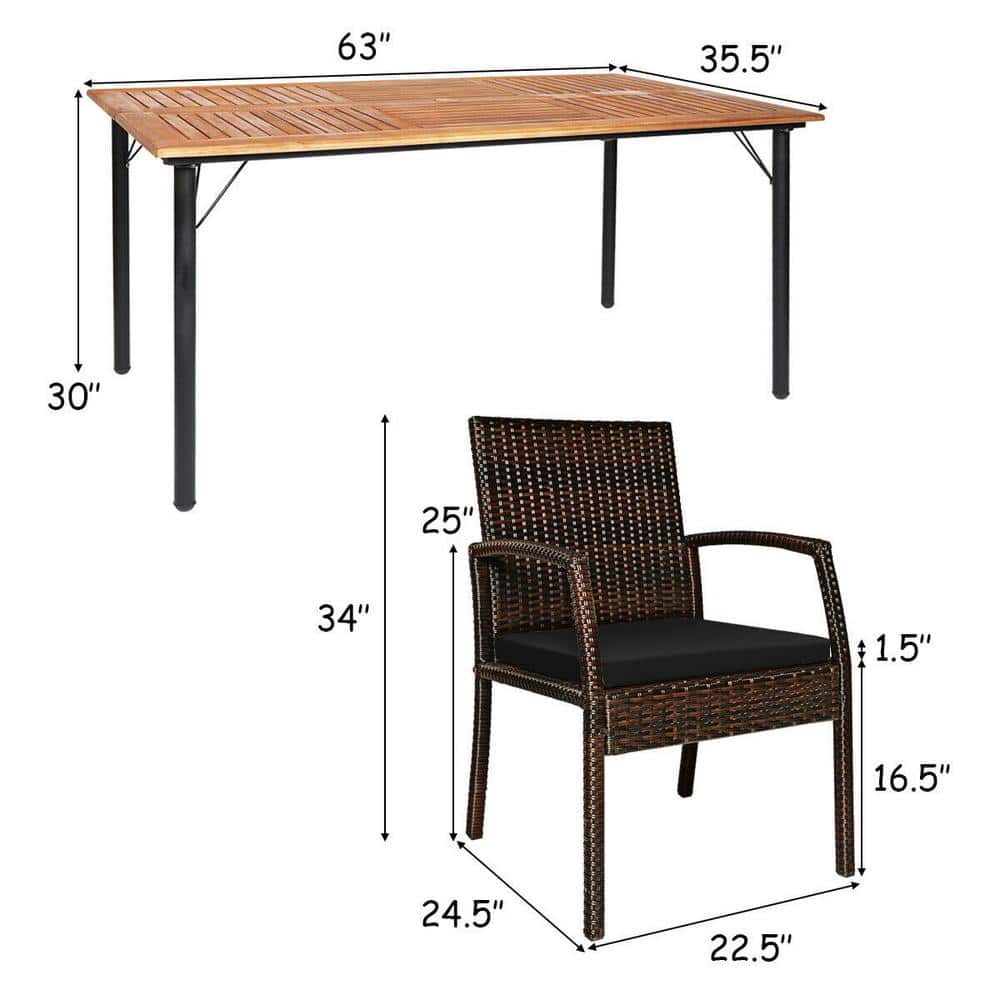 7-Piece Black Wicker and Acacia Wood Outdoor Dining Set
