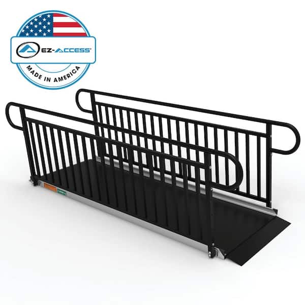 EZ-ACCESS GATEWAY 3G 9 ft. Aluminum Solid Surface Black Wheelchair Ramp with Black Vertical Picket Handrails