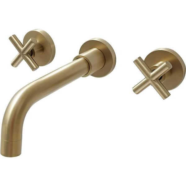 Mondawe Alexa 360-Degree Cross Single Handle Wall Mounted Bathroom Faucet in Brushed Gold for Bathroom, Vanity, Laundry (1-Pack)