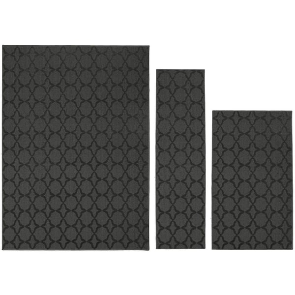 Garland Rug Sparta Cinder Gray 5 ft. x 7 ft. Trellis 3-Piece Rug Set