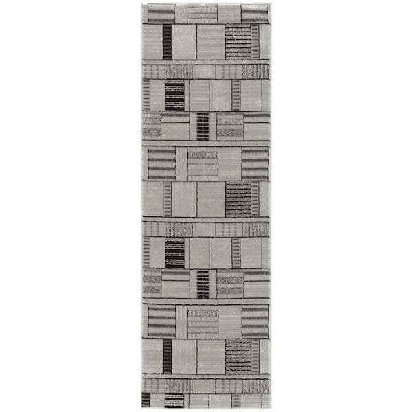Nourison Nordic Black Grey 2 ft. x 6 ft. Geometric Contemporary Runner Area Rug