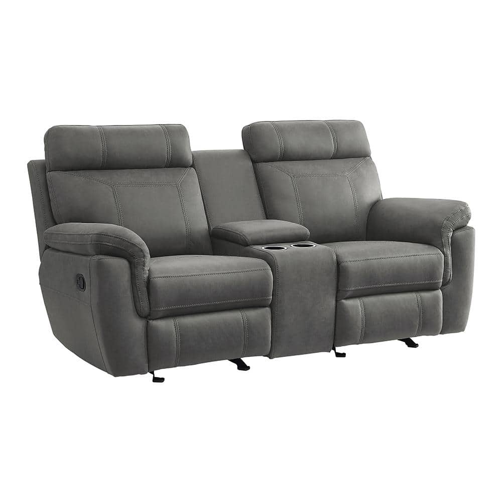 Clifton 76" Gray Microfiber Reclining Loveseat with Cup Holders