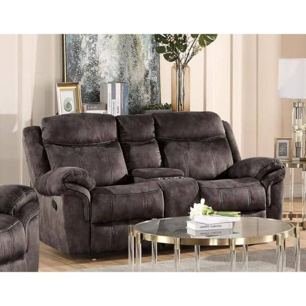 Furniture of America Dacious 81.25 in. Gray and Black Faux Leather 2-Seat Loveseat with Cup Holders and USB Charger