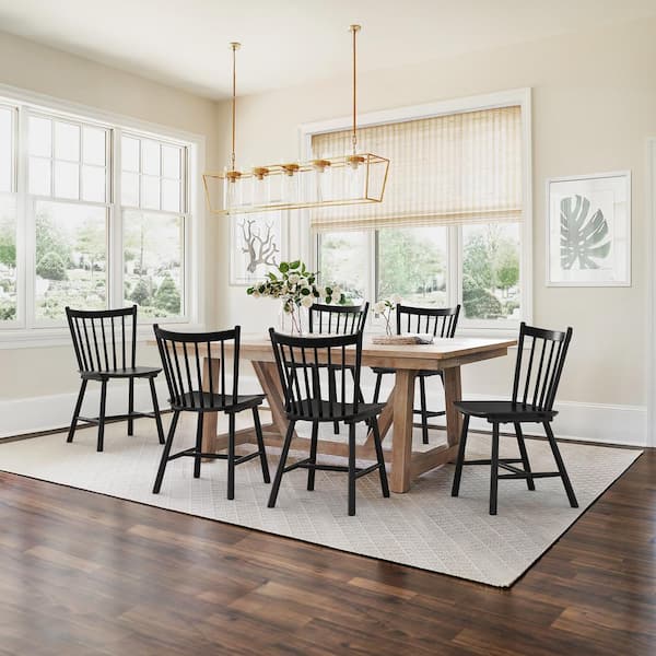 Winston Black Windsor Dining Chair Farmhouse Wooden Spindle Back Dining Chair Side Chair for Dining Room Set of 6