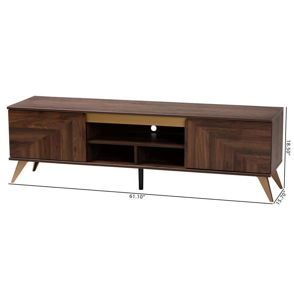 Graceland Walnut Brown Wood TV Stand with Gold Accents