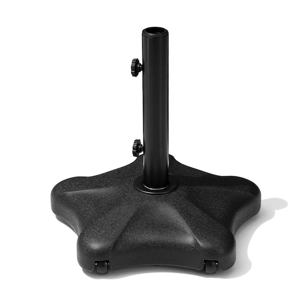 Pellebant 45 lbs. Pentagonal HDPE Cement Weighted Patio Market Umbrella Base in Black with Wheels and Side Knobs