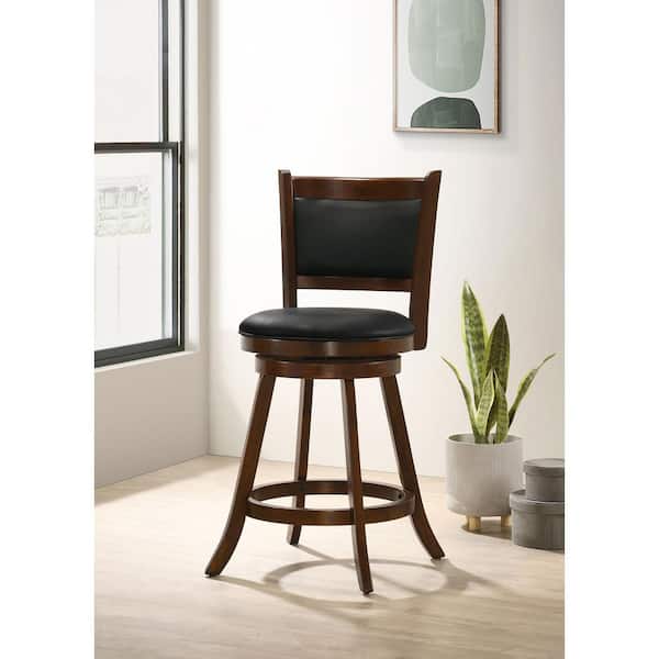 37.5 in. Chestnut and Black High Back Wood Frame Swivel Counter Stools with Faux Leather Seat (Set of 2)