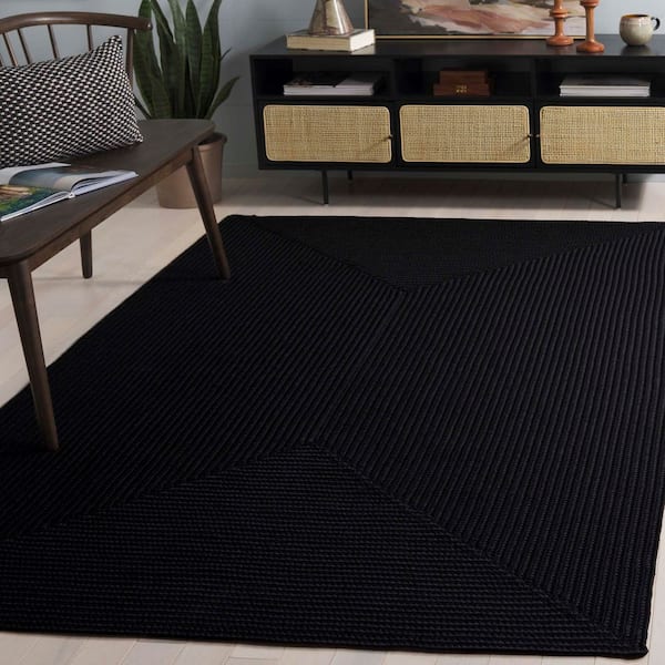 Braided Black  4 ft. x 4 ft. Machine Washable Solid Color Gradient Square Area Rug
